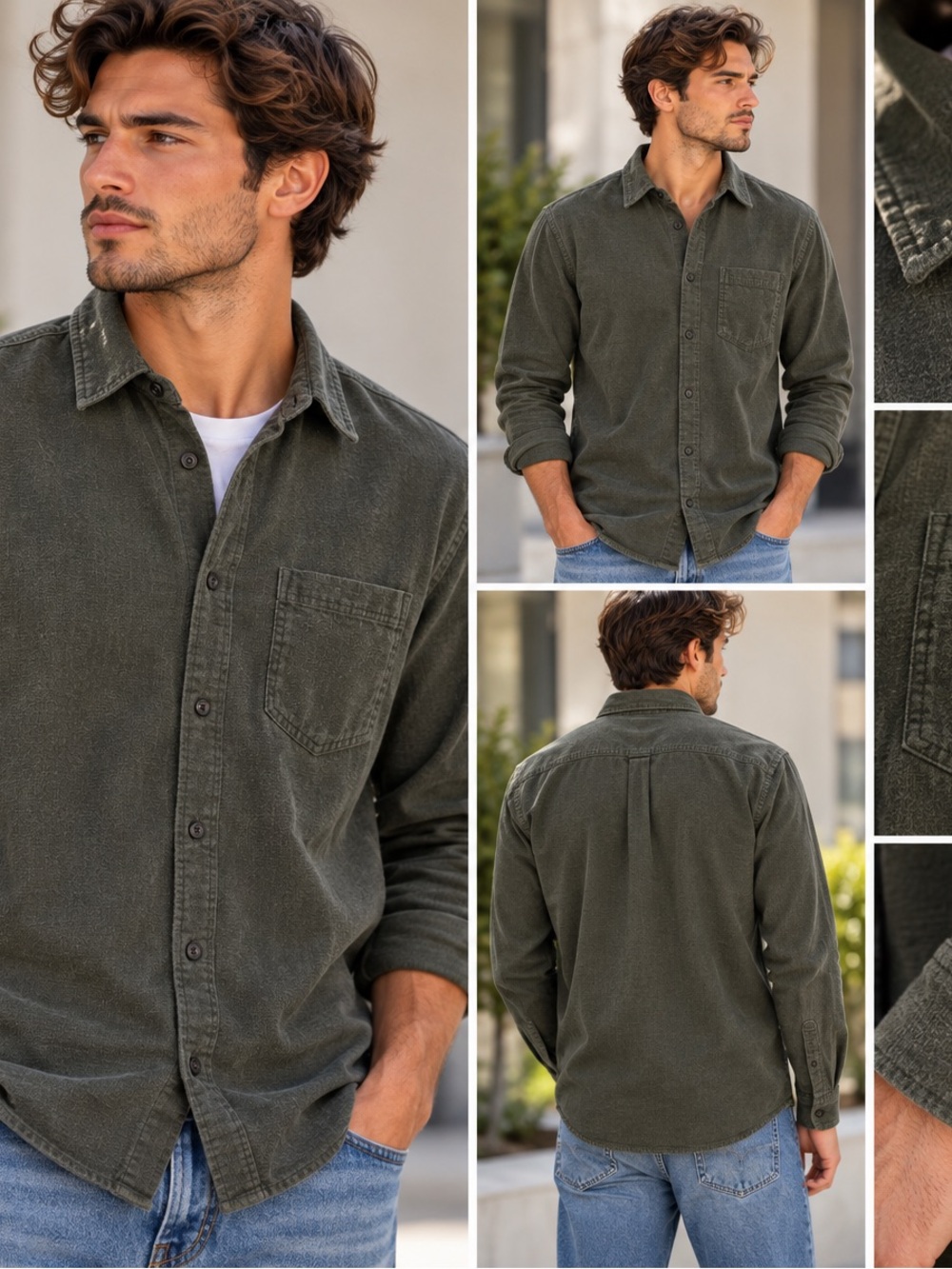 14th & Union Men’s Medium Olive Green Long Sleeve Button Up Shirt Utility Casual